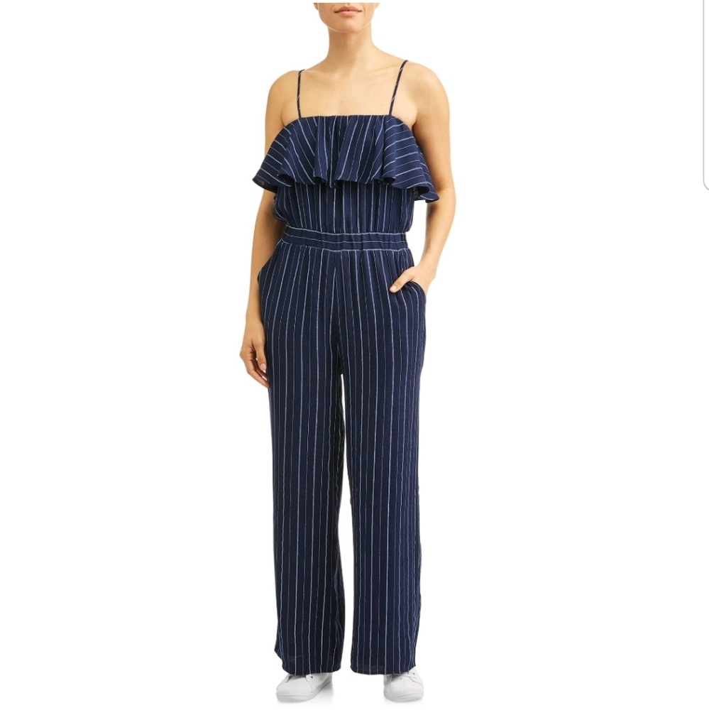 Juniors pinstripe jumpsuit